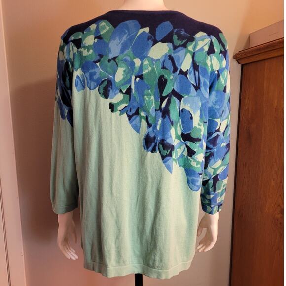 Isaac Mizrahi Seafoam Blue Floral Cotton Cardigan L Graphic Chic Lightweight - Picture 6 of 11
